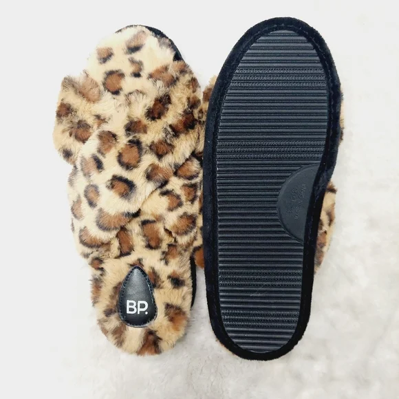 NEW BP. Bundle Of Two Sophie Brown Leopard Faux Fur Criss Cross Slippers S131 - Picture 5 of 9